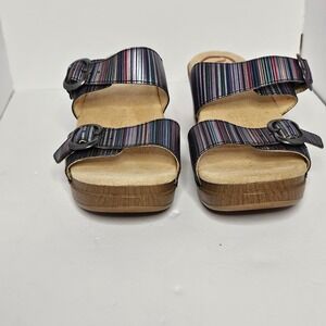 Dansko Women Striped Platform Wedge Sandals Buckle Closure Comfort Size 39